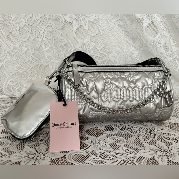 🚩SOLD🚩Juicy Couture Puff Roll Crossbody Bag w/ Accessory Pouch (Silver) NWT - Picture 1 of 5